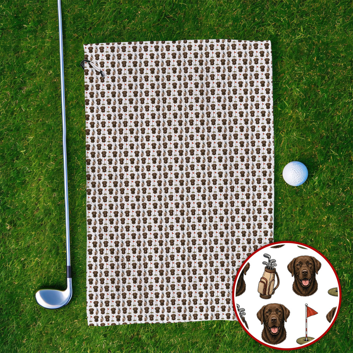 Chocolate Labrador Retriever Golf Towel, Funny Chocolate Lab Pattern Golf Towels, Dog Lover Golf Shirt