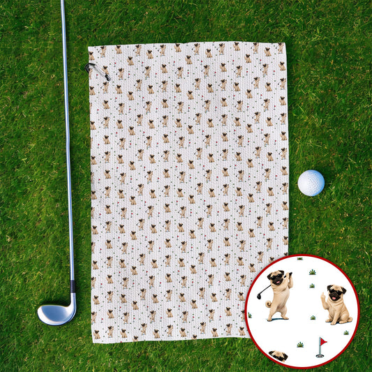 Pug Pattern Golf Towel, Funny Pug Golf Towels, Crazy Golf Gift For Golfer