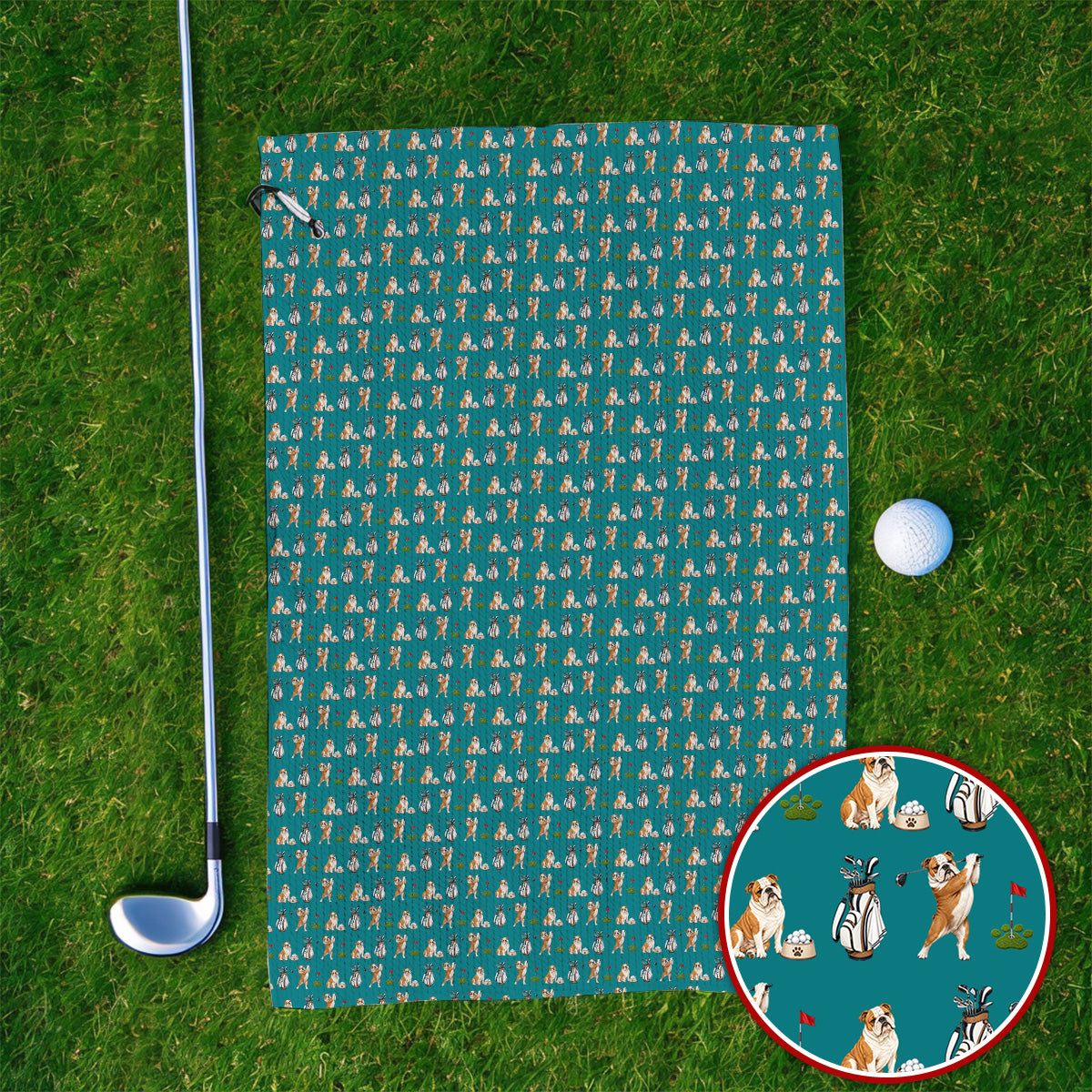 Bulldog Golf Pattern Towels, English Bulldog Golf Towel, Funny Dog Golf Gift