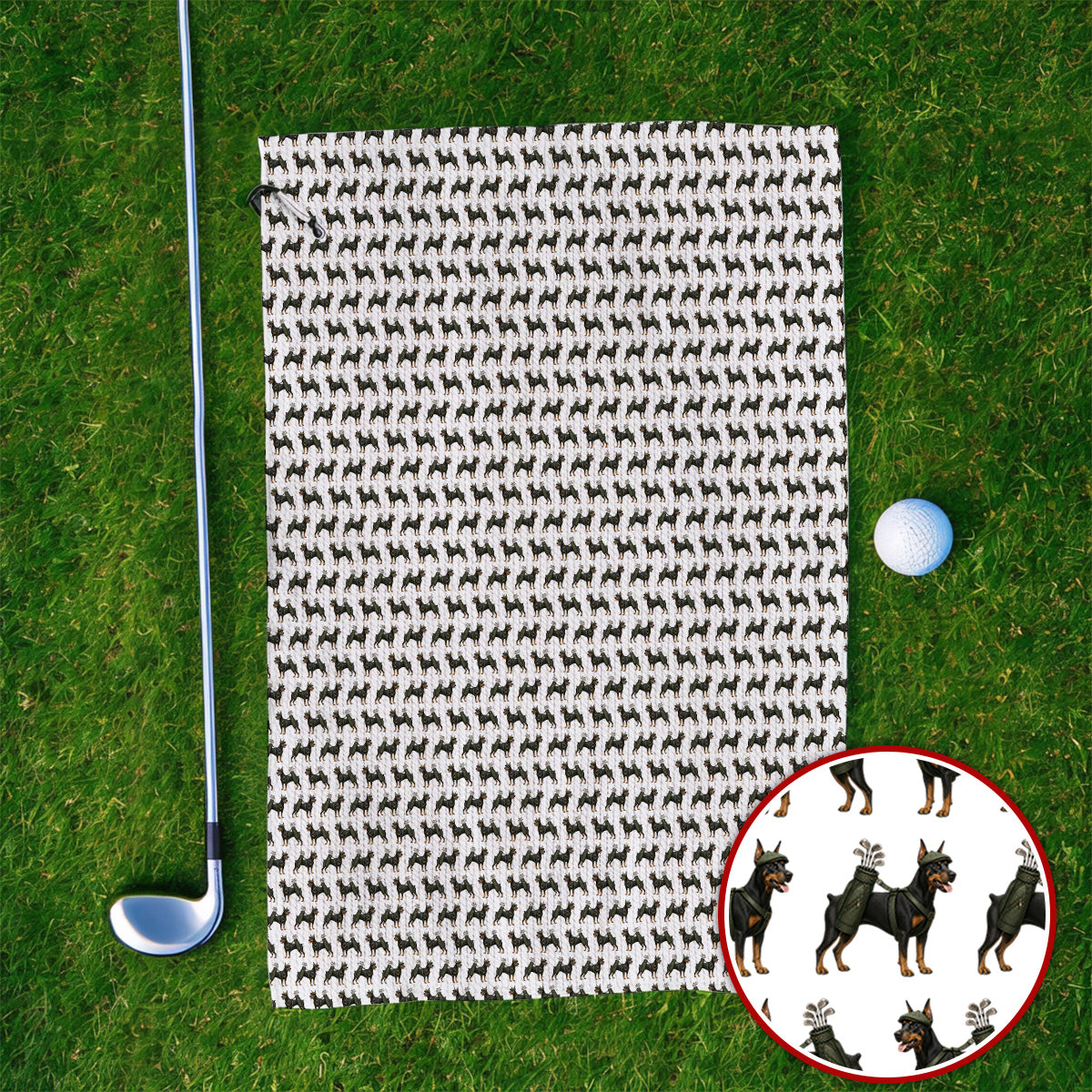 Doberman Golf Towels, Crazy Doberman Pattern Golf Towel, Dog Lover Golf Gift