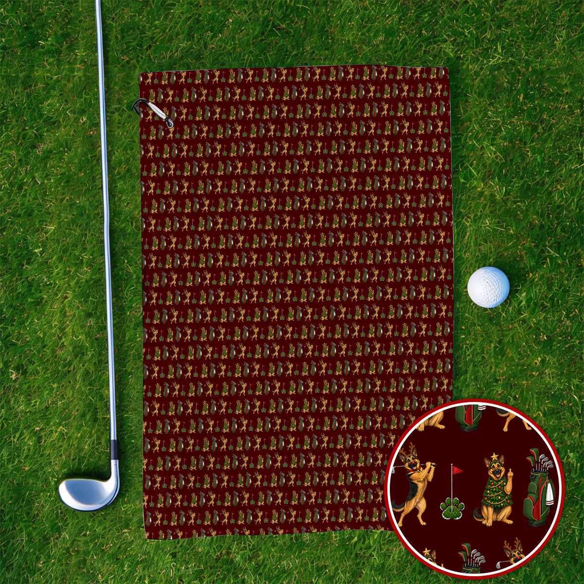 German Shepherd Christmas Golf Towels, German Shepherd Pattern Golf Towel, Xmas Golf Gift For Golfer