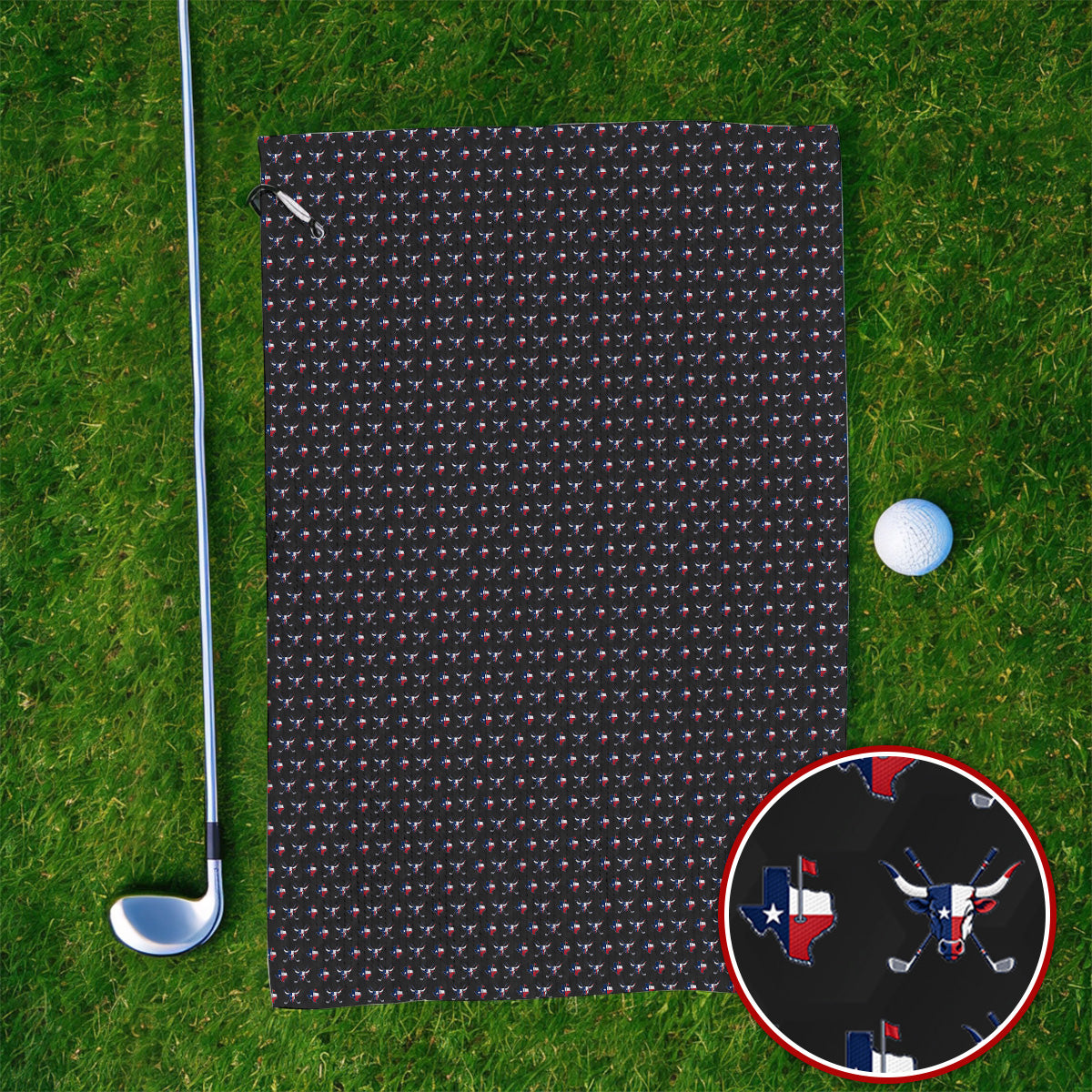 Texas Longhorn Golf Towels, Texas Flag Golf Pattern Towel, Western Longhorn Golf Gift For Golfer