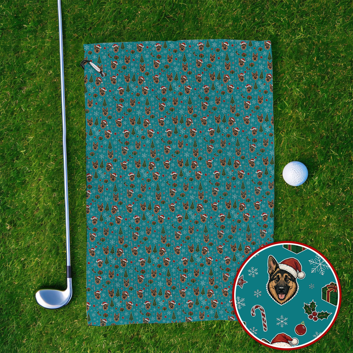 Funny German Shepherd Christmas Golf Towels, German Shepherd Pattern Golf Towel, Xmas Golf Gift For Golfer