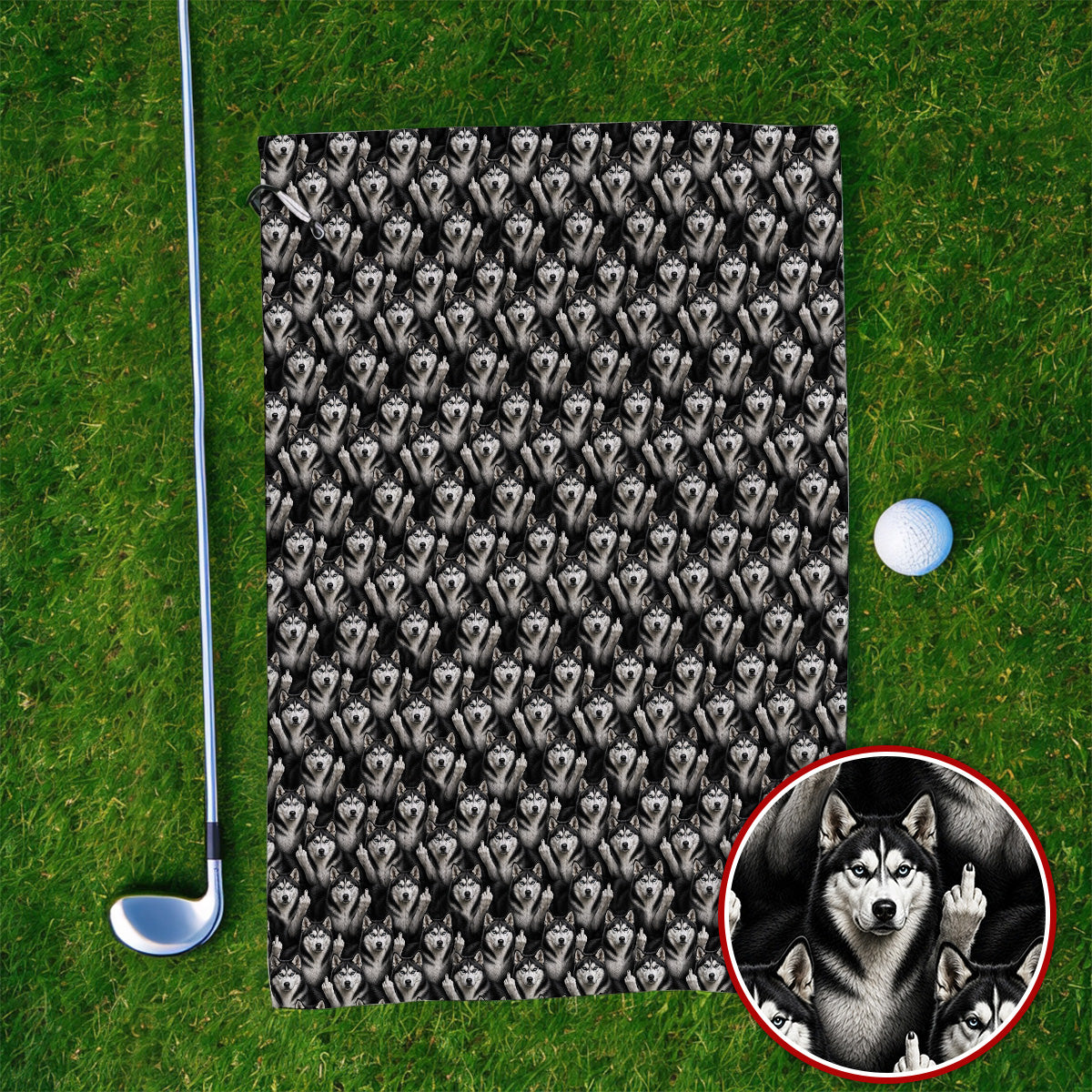 Crazy Husky Sibir Golf Towel, Husky Pattern Golf Towels For Dog Lover, Golf Gift For Golfer