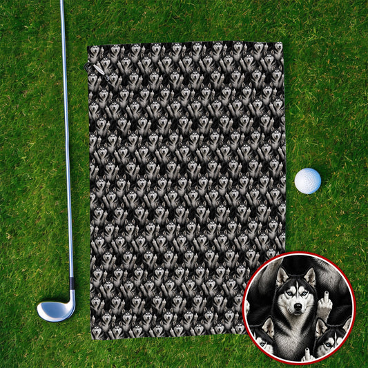 Crazy Husky Sibir Golf Towel, Husky Pattern Golf Towels For Dog Lover, Golf Gift For Golfer