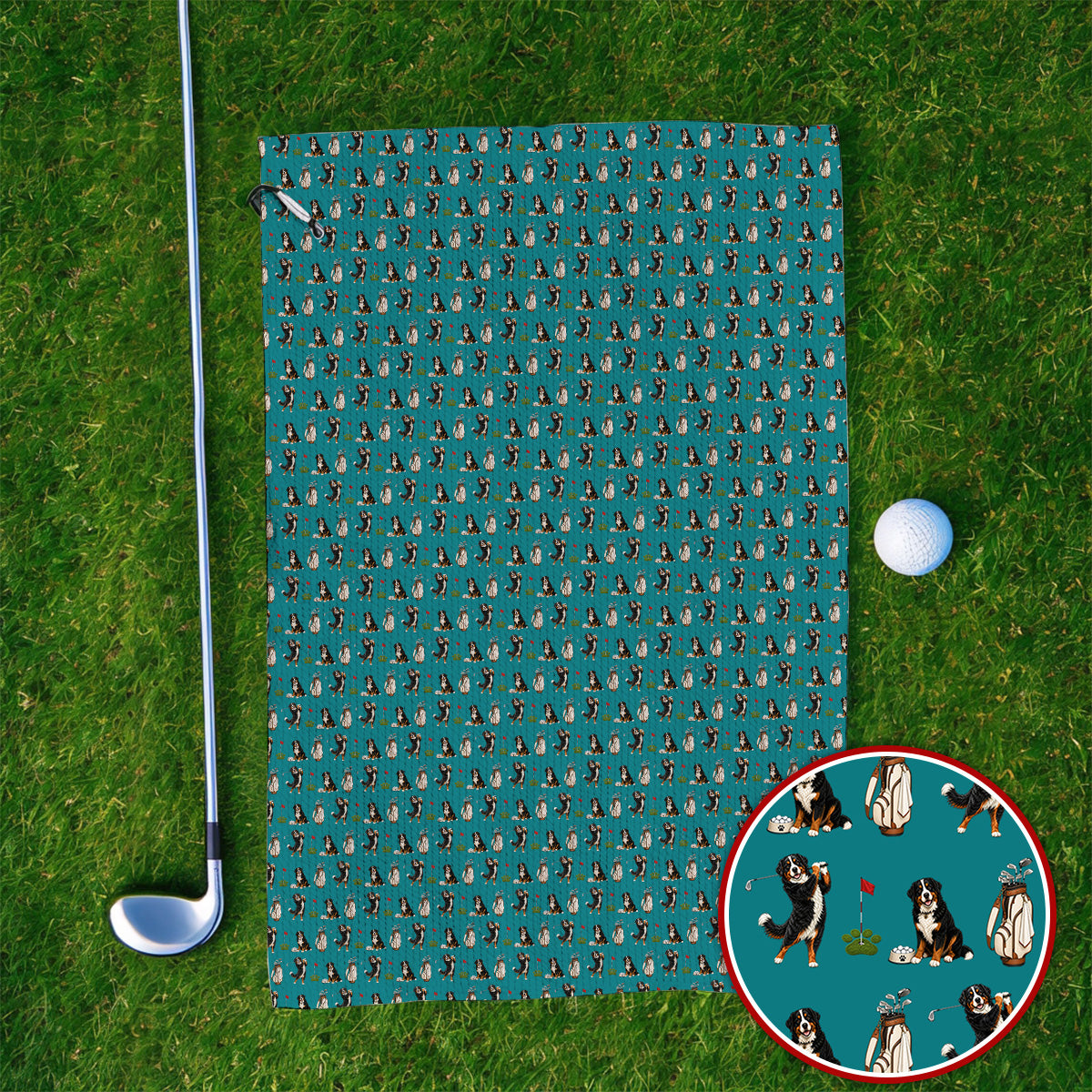 Bernese Mountain Dog Golf Pattern Towels, Bernese Golf Towel, Dog Lover Golf Gift