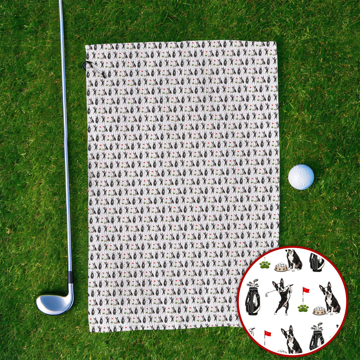 Funny Boston Terrier Pattern Golf Towels, Boston Terrier Golf Towel, Golf Gift For Golfer
