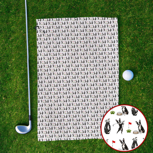 Funny Boston Terrier Pattern Golf Towels, Boston Terrier Golf Towel, Golf Gift For Golfer