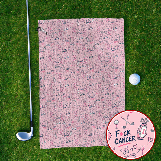 Fight Cancer Golf Towels, Pink Ribbon Golf Cart Pattern Towel, Breast Cancer Awareness Gift for Golfers