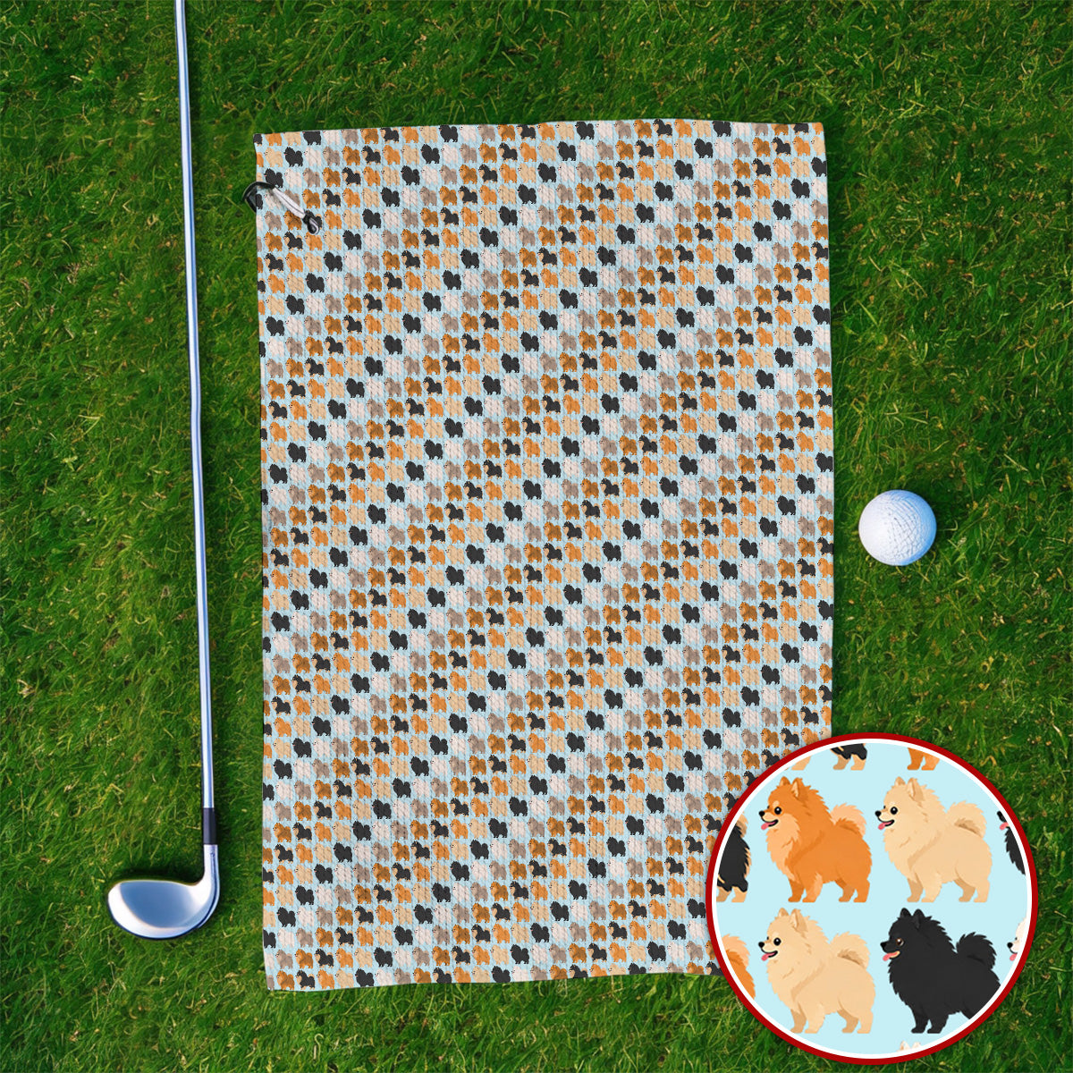 Cute Pomeranian Pattern Golf Towels, Pomeranian Dog Golf Towel, Funny Golf Gift For Golfer