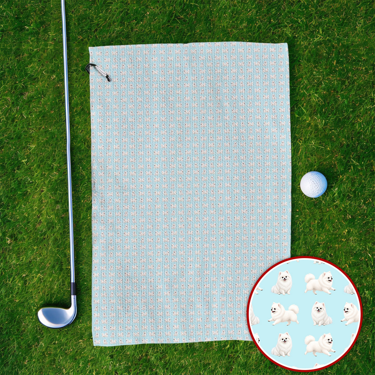 White Pomeranian Pattern Golf Towel, Cute Pomeranian Dog Golf Towels, Crazy Golf Gift For Golfer