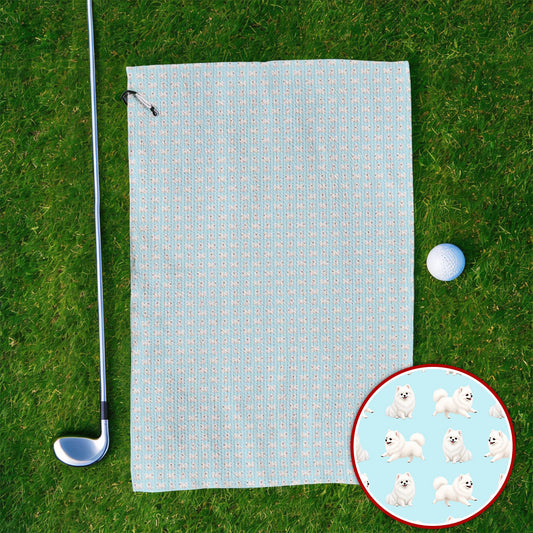 White Pomeranian Pattern Golf Towel, Cute Pomeranian Dog Golf Towels, Crazy Golf Gift For Golfer