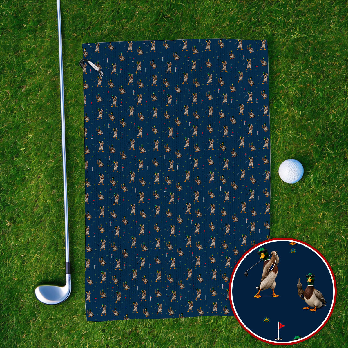Funny Mallard Duck Golf Towel, Waterfowl Golf Pattern Towels, Gift For Duck Hunting & Golf Lovers
