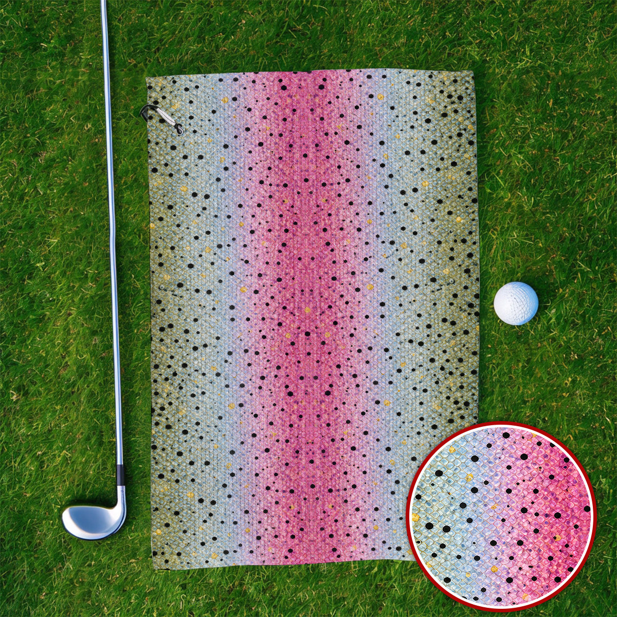 Crazy Rainbow Trout Skin Pattern Golf Towels, Pink Blue Fish Scale Golf Towel, Golf Gift For Golfers