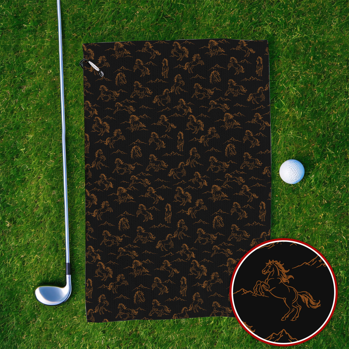 Crazy Horse Golf Pattern Towel, American Quarter Horse Golf Towels, Western Horse Gift for Golfers