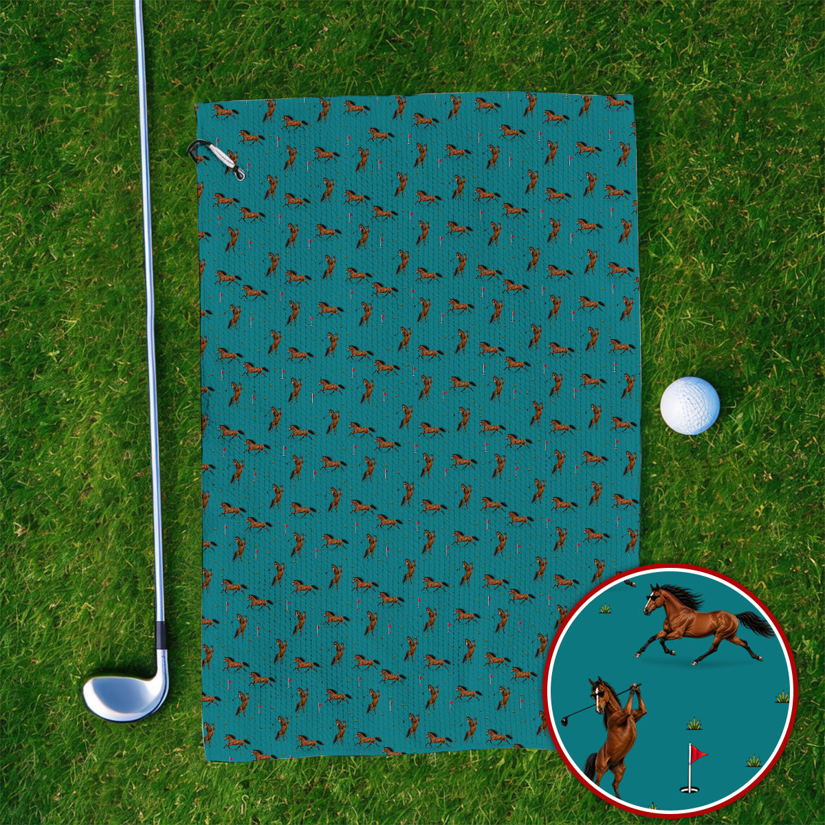 Crazy Horse Golf Pattern Towel, American Quarter Horse Golf Towel, Western Horse Gift for Golfers