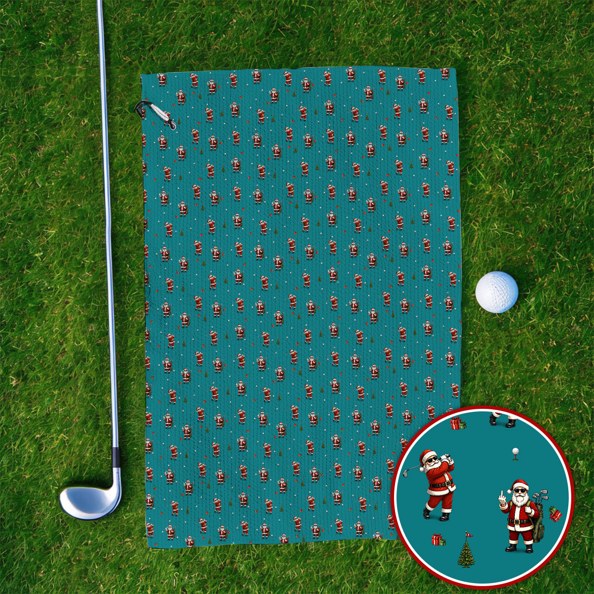 Funny Santa Pattern Golf Towels, Xmas Golf Towel For Golfers, Christmas Golf Gift For Holiday