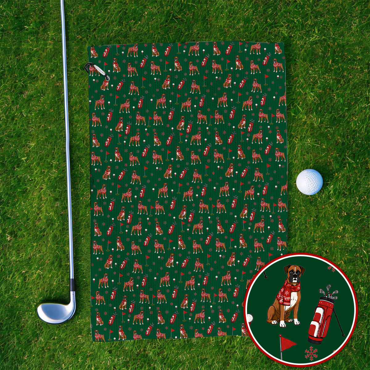 Boxer Christmas Golf Polos, Holiday Dog Pattern Golf Shirt, Festive Golf Gift for Golfers