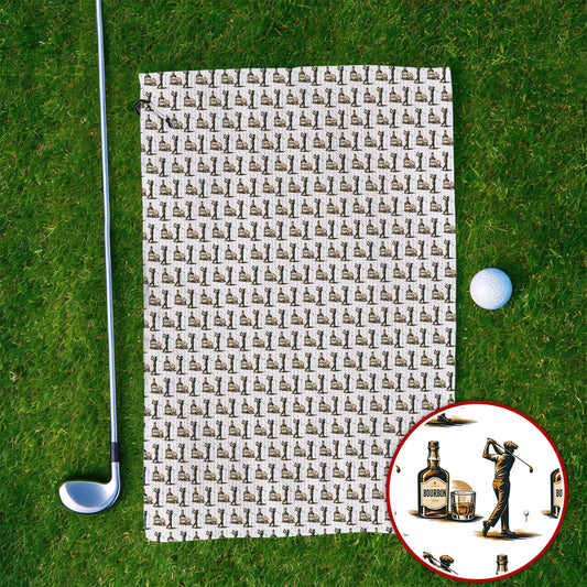 Bourbon Golf Towels, Whiskey Lover Golf Pattern Towel, Funny Golf Gift For Golfer