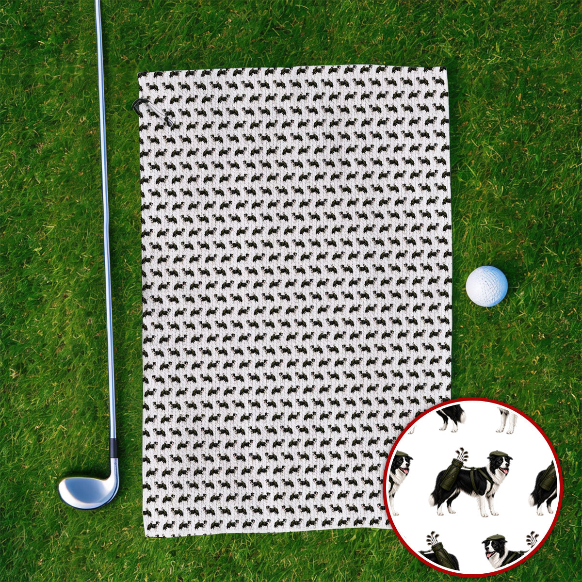 Funny Border Collie Golf Towel, Border Collie Pattern Golf Towels for Golfer, Dog Lovers Golf Gift