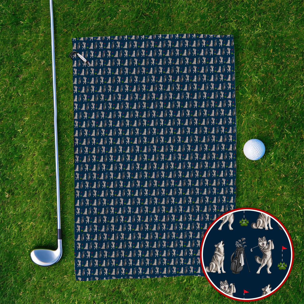 Wolf Golf Towels, Funny Wolf Golf Pattern Towel, Wildlife Lover Golf Gift for Golfer