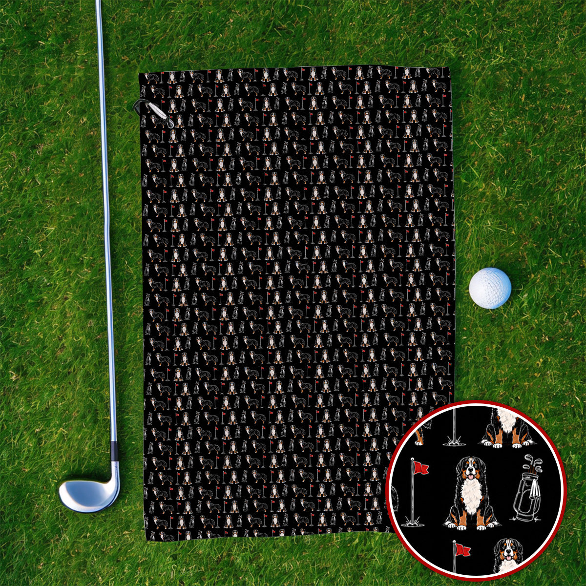 Bernese Mountain Dog Golf Pattern Towels, Funny Bernese Golf Towel, Dog Lover Golf Gift