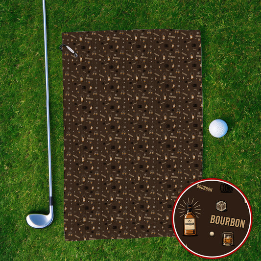 Bourbon Barrel Golf Towels, Whiskey Bottle & Rocks Pattern Towel, Vintage Drinking Golf Shirt for Golfer
