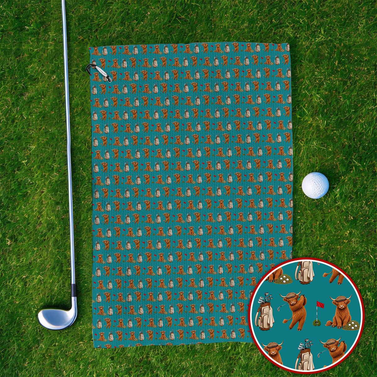 Funny Highland Cow Golf Towel, Highland Cow Pattern Golf Towels, Golf Gift For Golfer