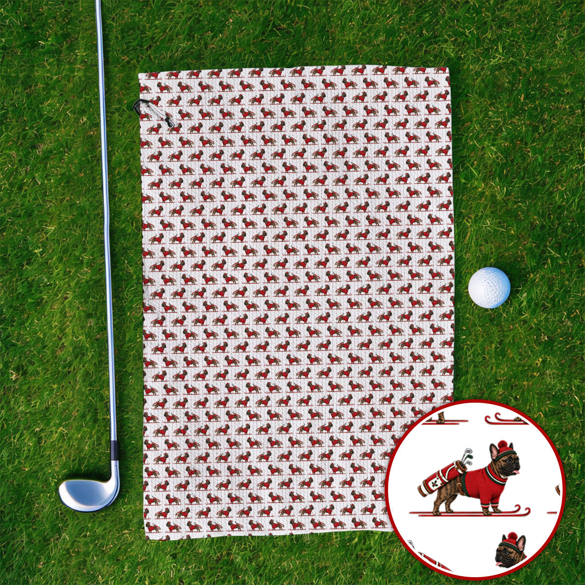French Bulldog Holiday Golf Towels, Christmas Dog Pattern Golf Towel, Festive Golf Gift for Golfers
