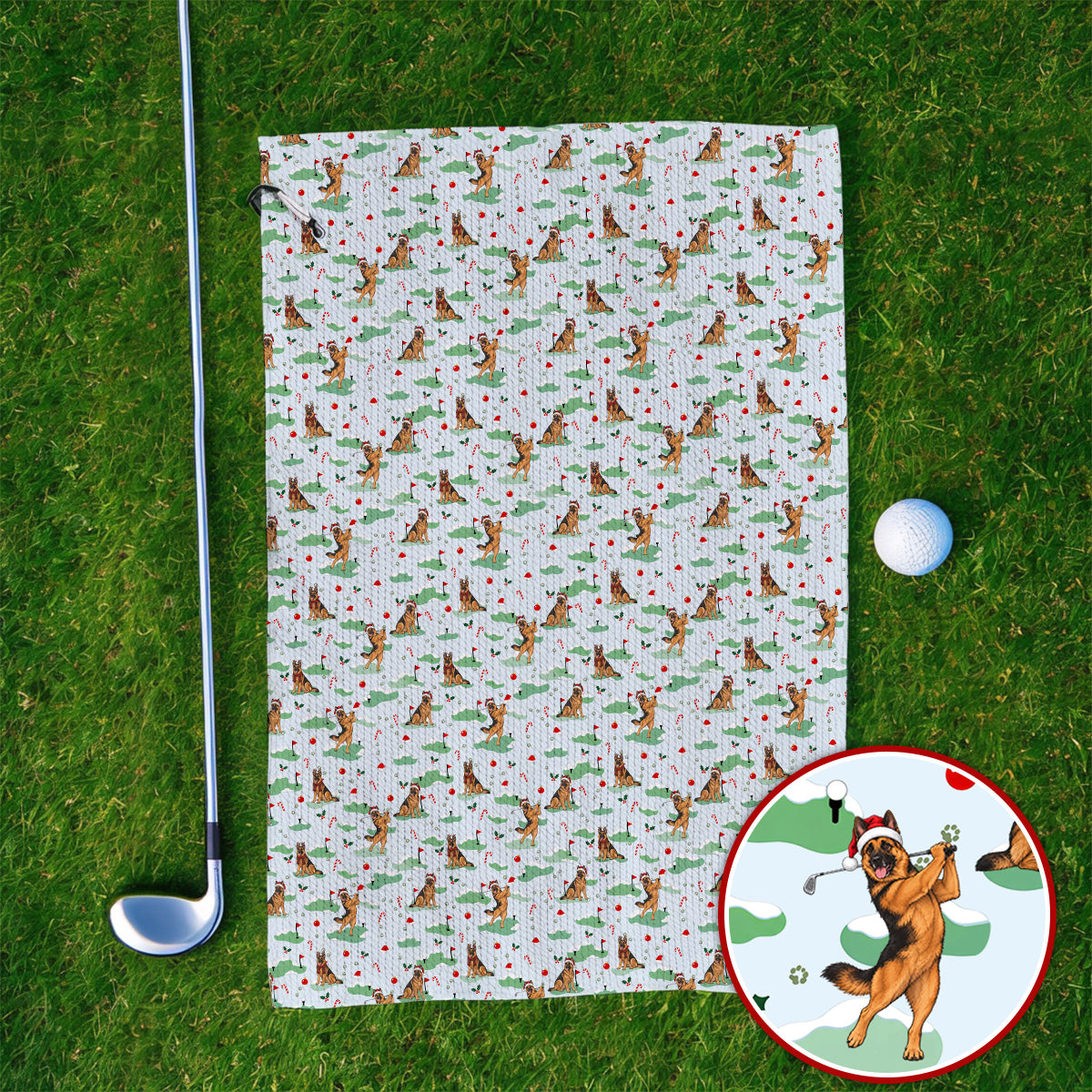 Funny German Shepherd Christmas Golf Towels, German Shepherd Pattern Golf Towel, Xmas Golf Gift for Golfers