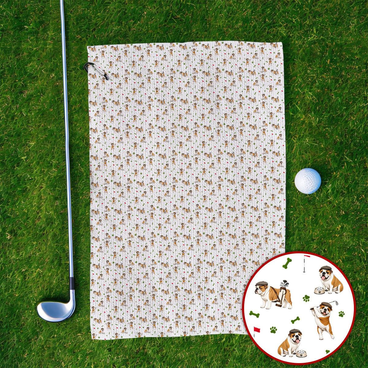 Funny Bulldog Golf Pattern Towels, English Bulldog Golf Towel, Golf Gift For Golfer
