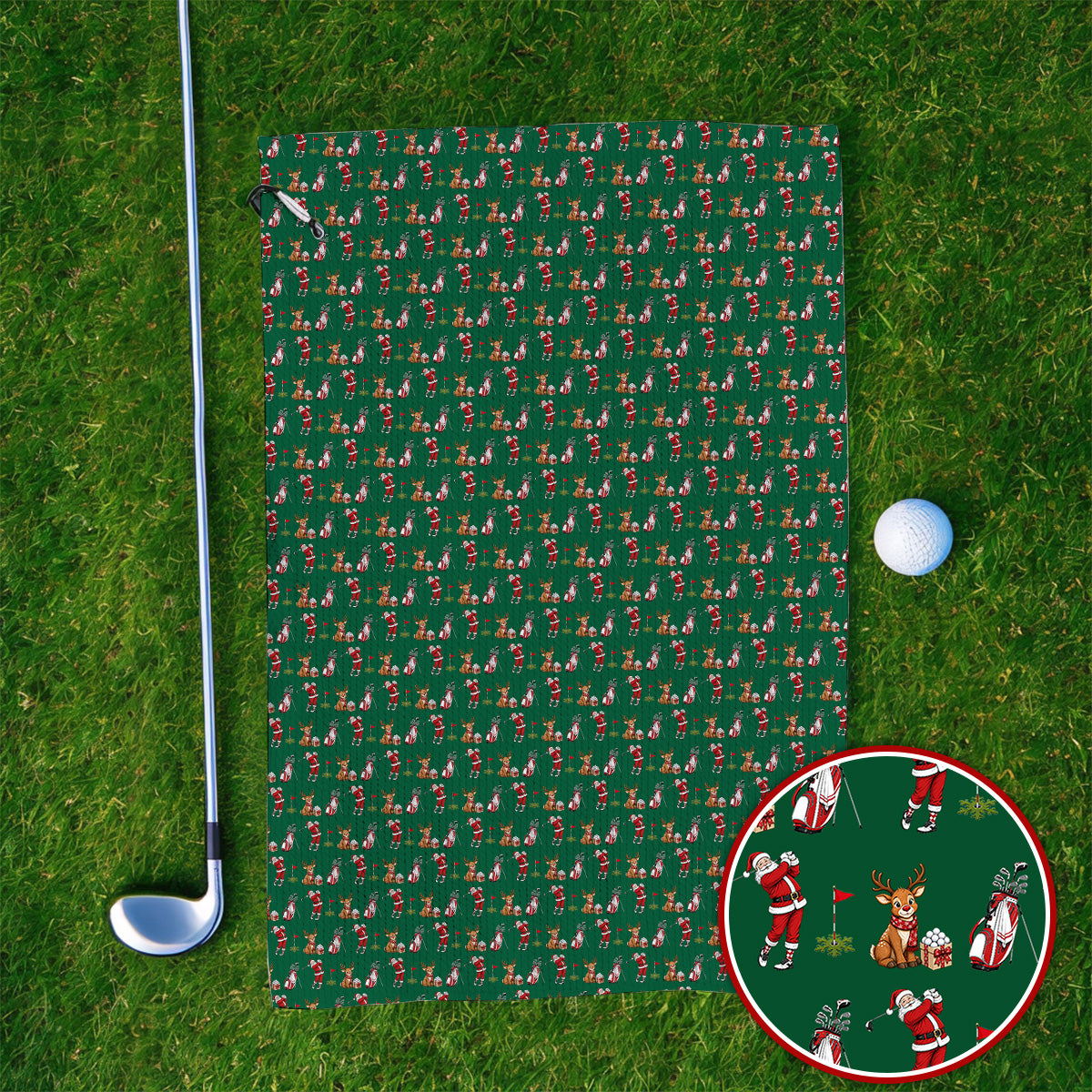 Christmas Golf Pattern Towels, Santa Reindeer Golf Towel, Xmas Gift For Golfers