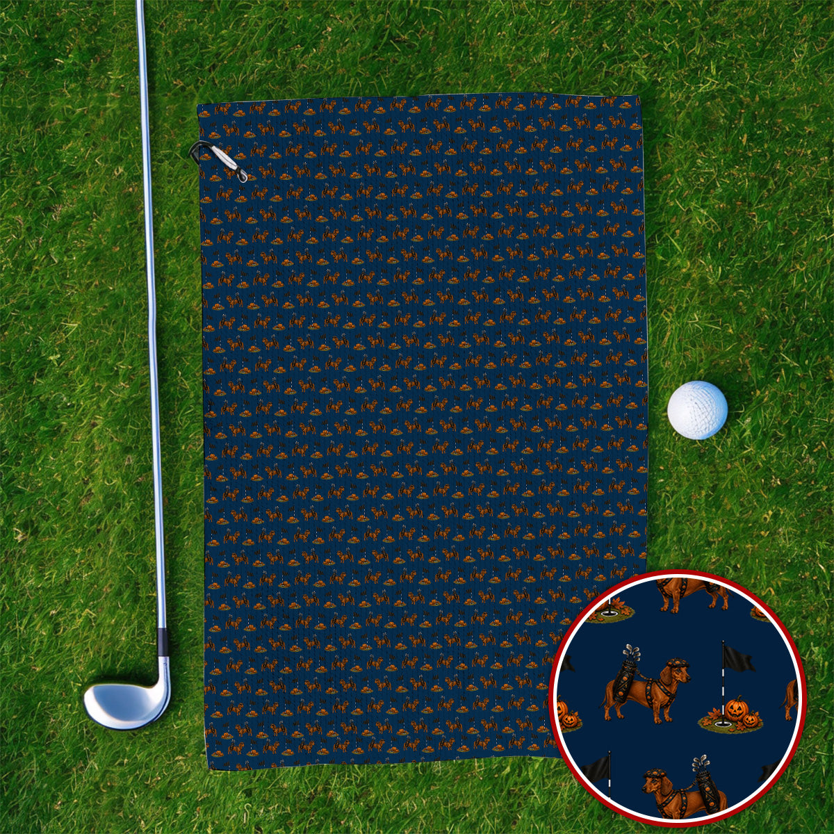 Funny Dachshund Golf Towel, Halloween Wiener Dog Pattern Golf Towels, Golf Gift for Golfer