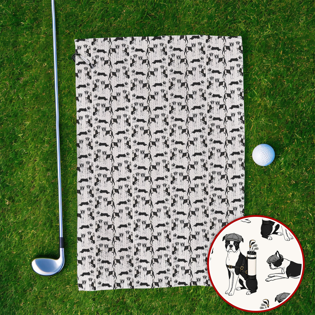 Boston Terrier Pattern Golf Towels, Boston Terrier Golf Towel, Funny Golf Gift For Golfer