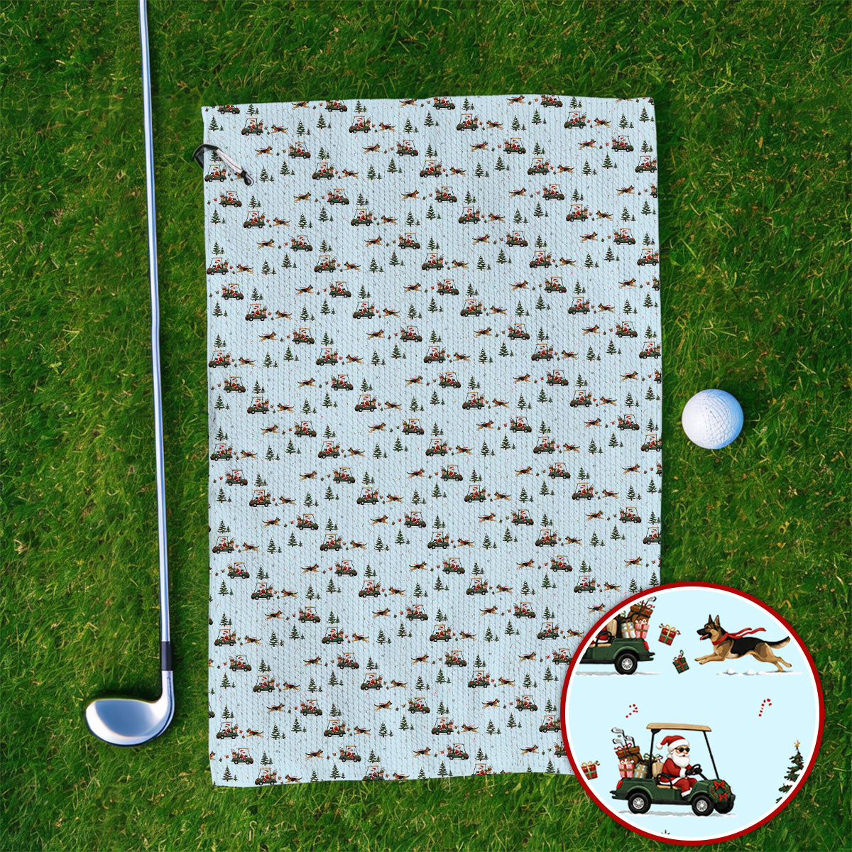 German Shepherd Pattern Golf Towels, German Christmas Golf Cart Towel, Festive Golf Gift for Dog Lovers