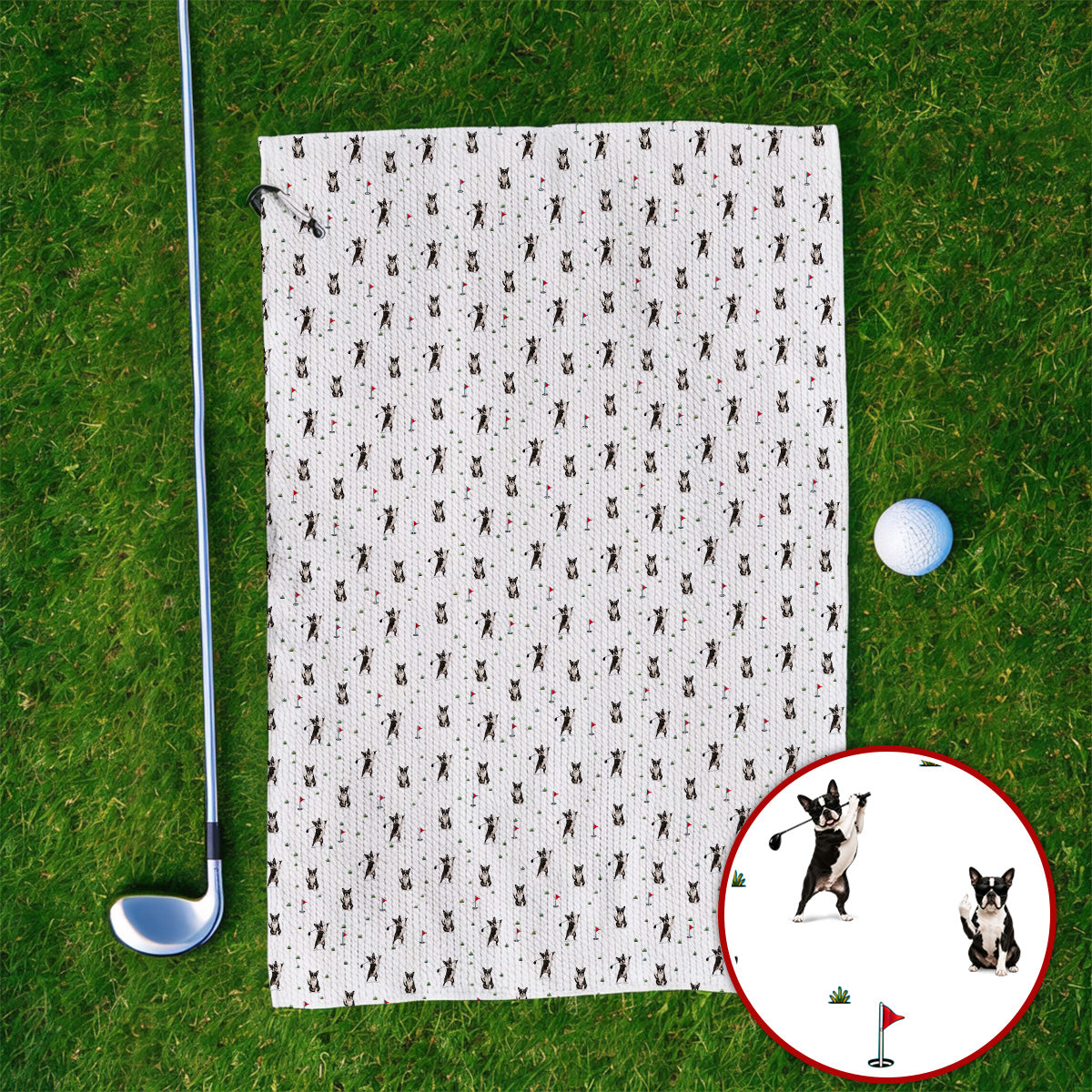 Boston Terrier Pattern Golf Towels, Crazy Boston Terrier Golf Towel, Golf Gift For Golfer