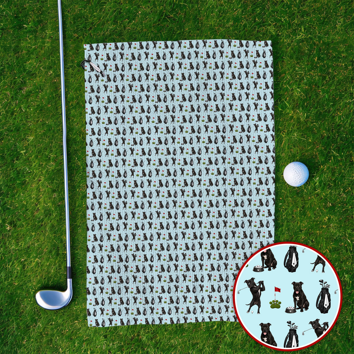 Funny Pit Bull Golf Pattern Towel, Black Pit Bull Golf Towels for Golfer, Golf Gift For Dog Lovers