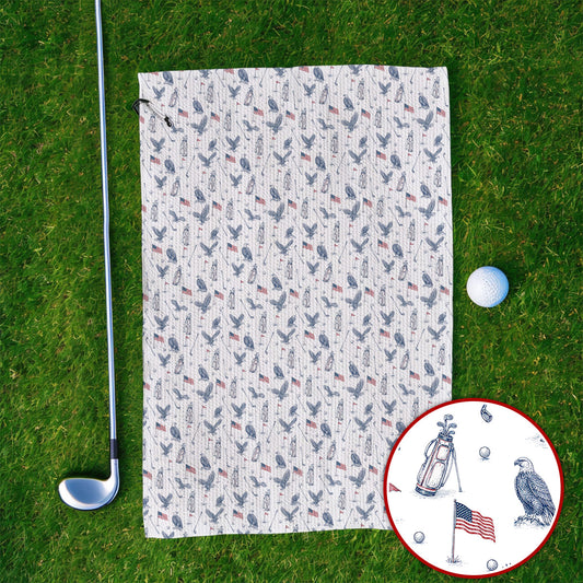 Patriotic Eagle Golf Towel, American Flag Pattern Golf Towels, USA Independence Golf Apparel