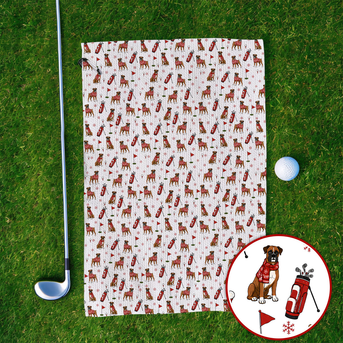 Boxer Christmas Golf Polos, Holiday Dog Pattern Golf Shirt, Festive Golf Gift for Golfers