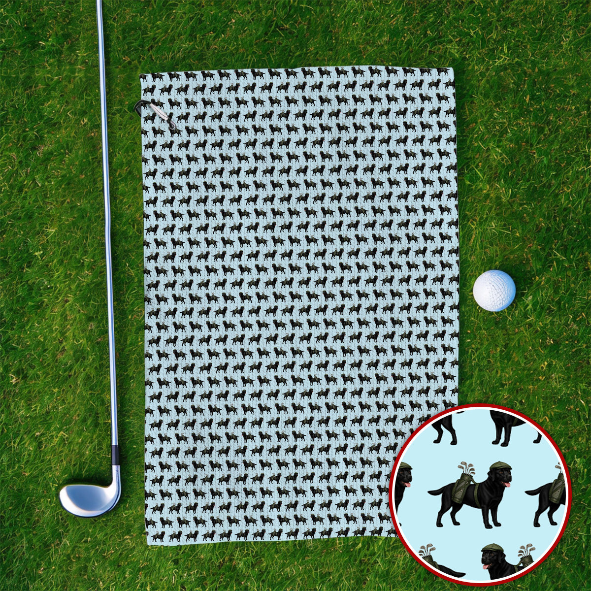 Black Lab Pattern Golf Towels, Crazy Labrador Golf Towel, Golf Gift For Golfer