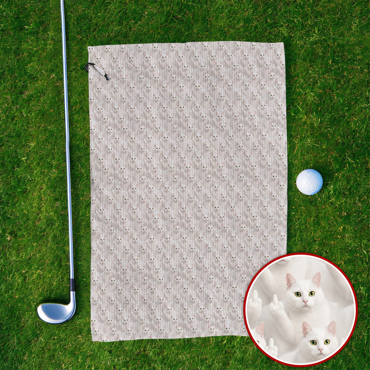 White Cat Pattern Golf Towels, Crazy Cat Lover Golf Towel, Funny Golf Gift For Cat Mom