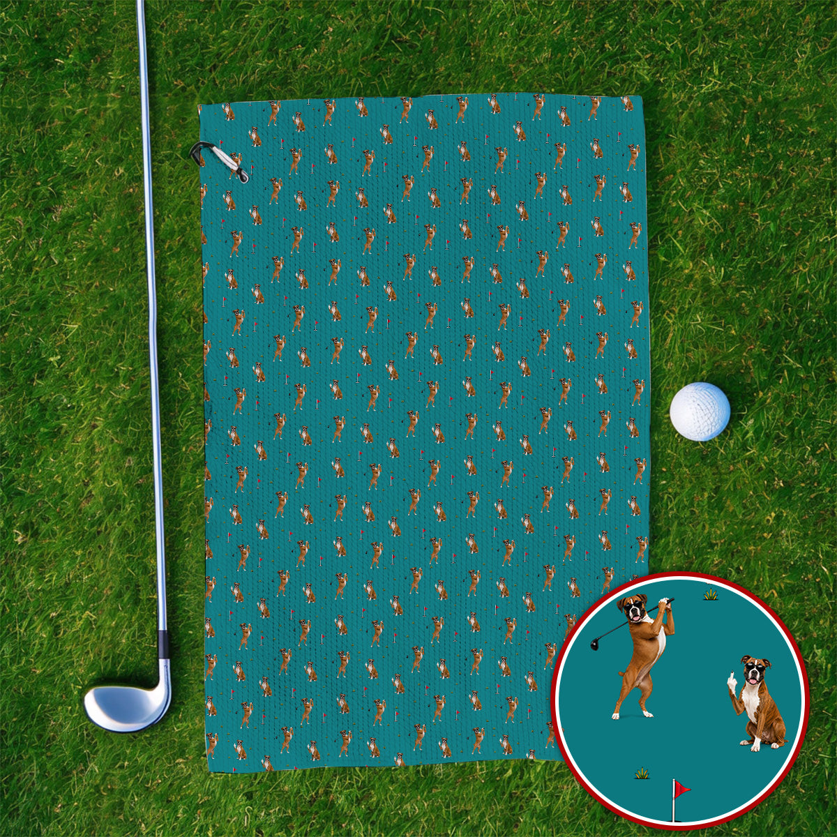 Funny Boxer Golf Swing Towel, Boxer Golf Pattern Golf Towels for Dog Lovers, Golf Gift For Golfer