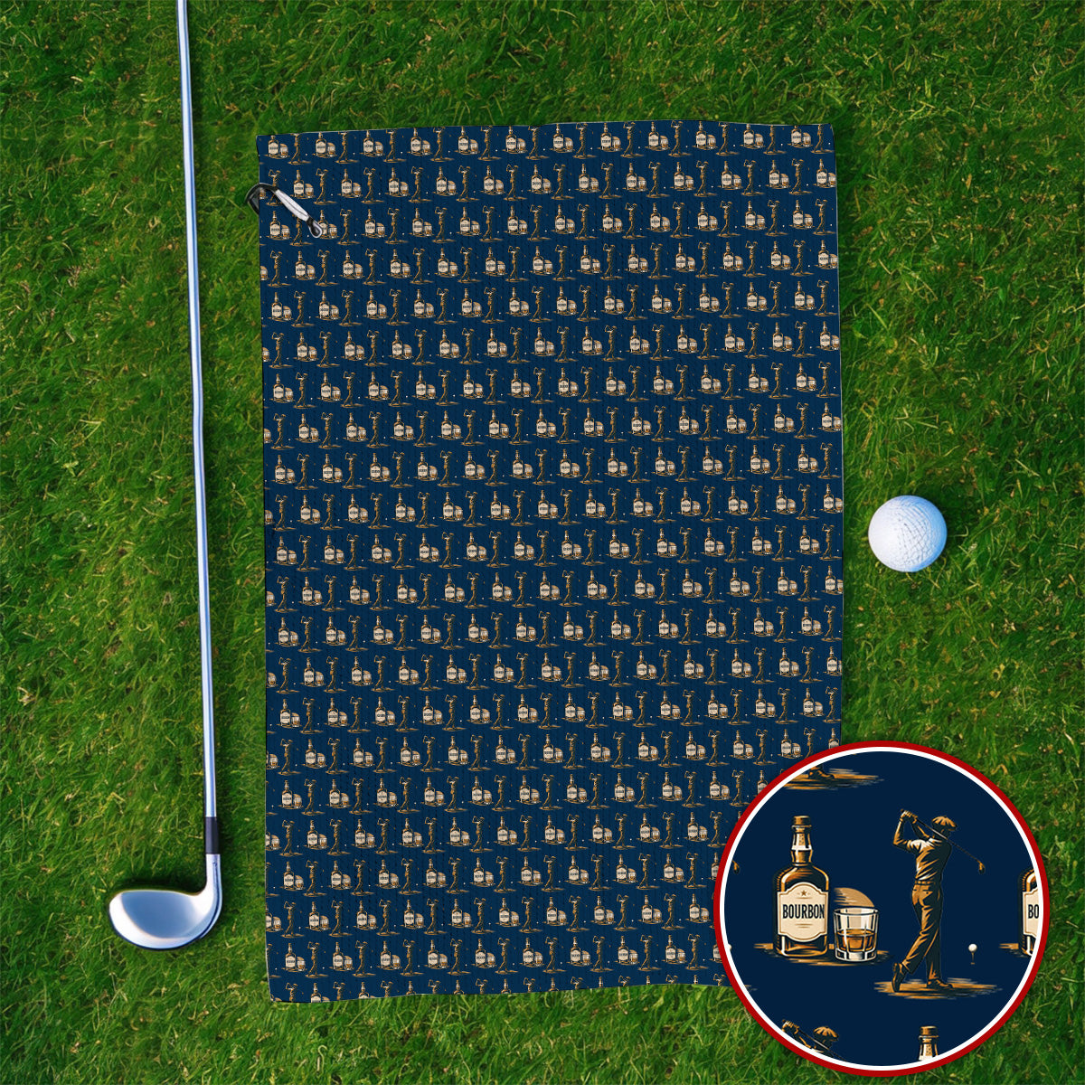 Bourbon Golf Towels, Whiskey Lover Golf Pattern Towel, Funny Golf Gift For Golfer