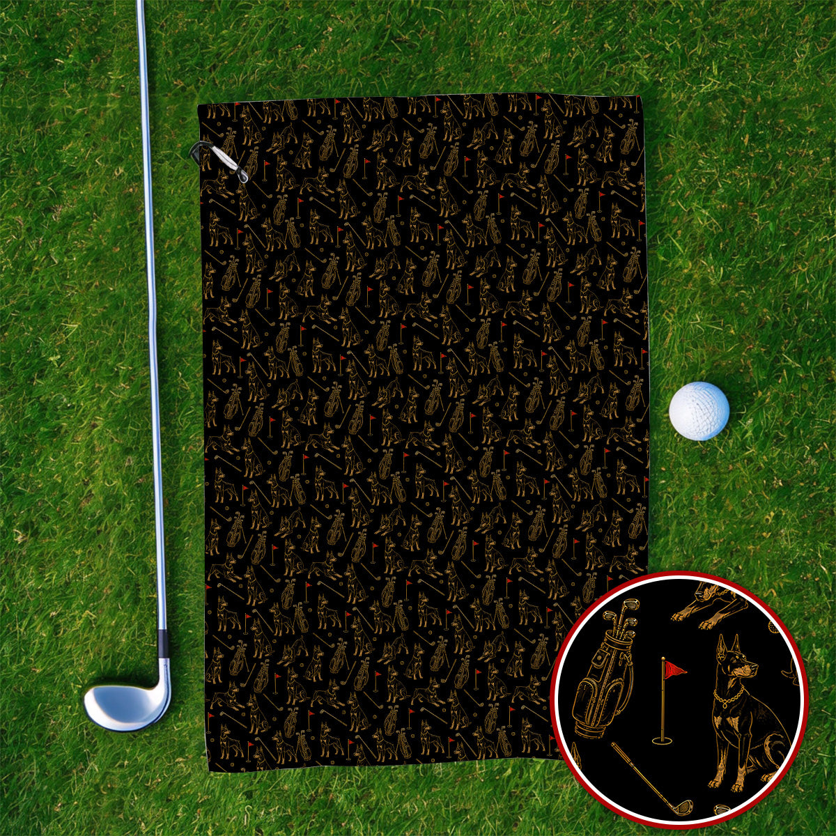 Crazy Doberman Golf Towel, Doberman Pattern Golf Towels, Golf Gift For Golfer