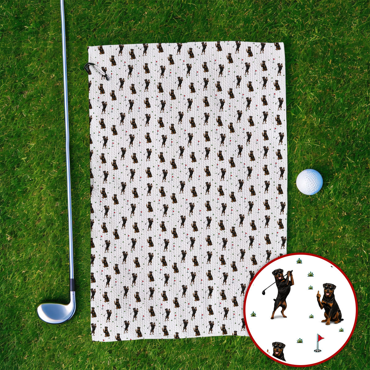 Rottweiler Golf Pattern Towel, Funny Rottweiler Playing Golf Towels, Dog Lover Gift For Golfer