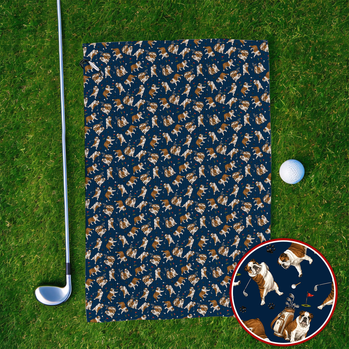 Funny Bulldog Pattern Golf Towels For Golfer, English Bulldog Golf Towel, Dog Golf Gift