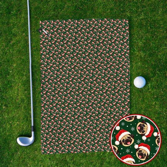 Funny Christmas Pug Golf Towels, Pug Pattern Golf Towel For Dog Lovers, Xmas Golf Gift For Golfers