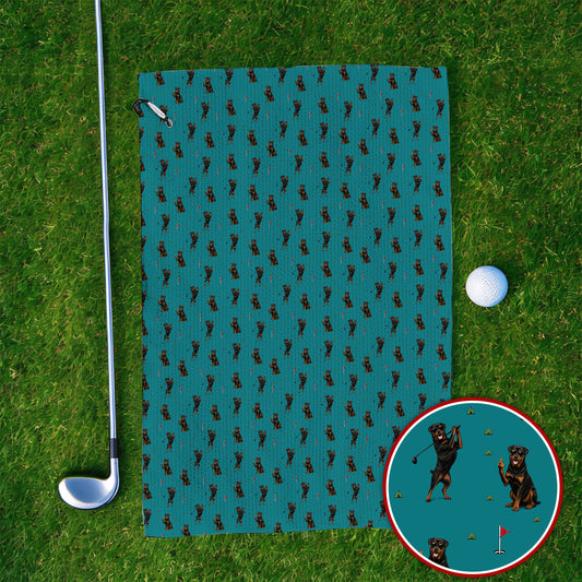 Rottweiler Golf Pattern Towel, Funny Rottweiler Playing Golf Towels, Dog Lover Gift For Golfer