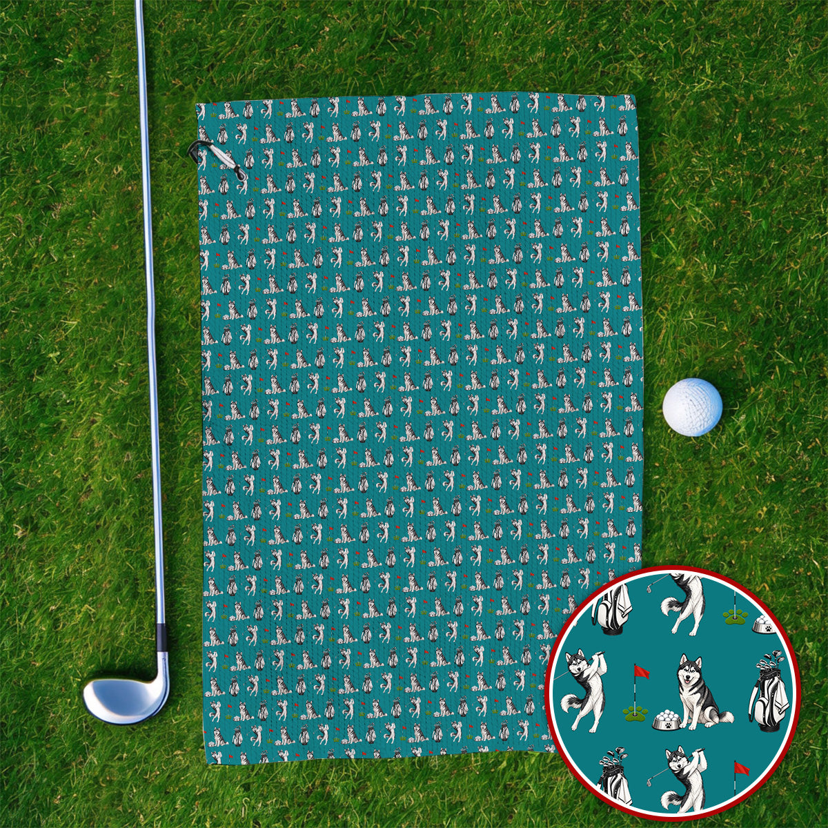 Funny Husky Golf Towel, Husky Sibir Pattern Golf Towels For Dog Lover, Golf Gift For Golfer