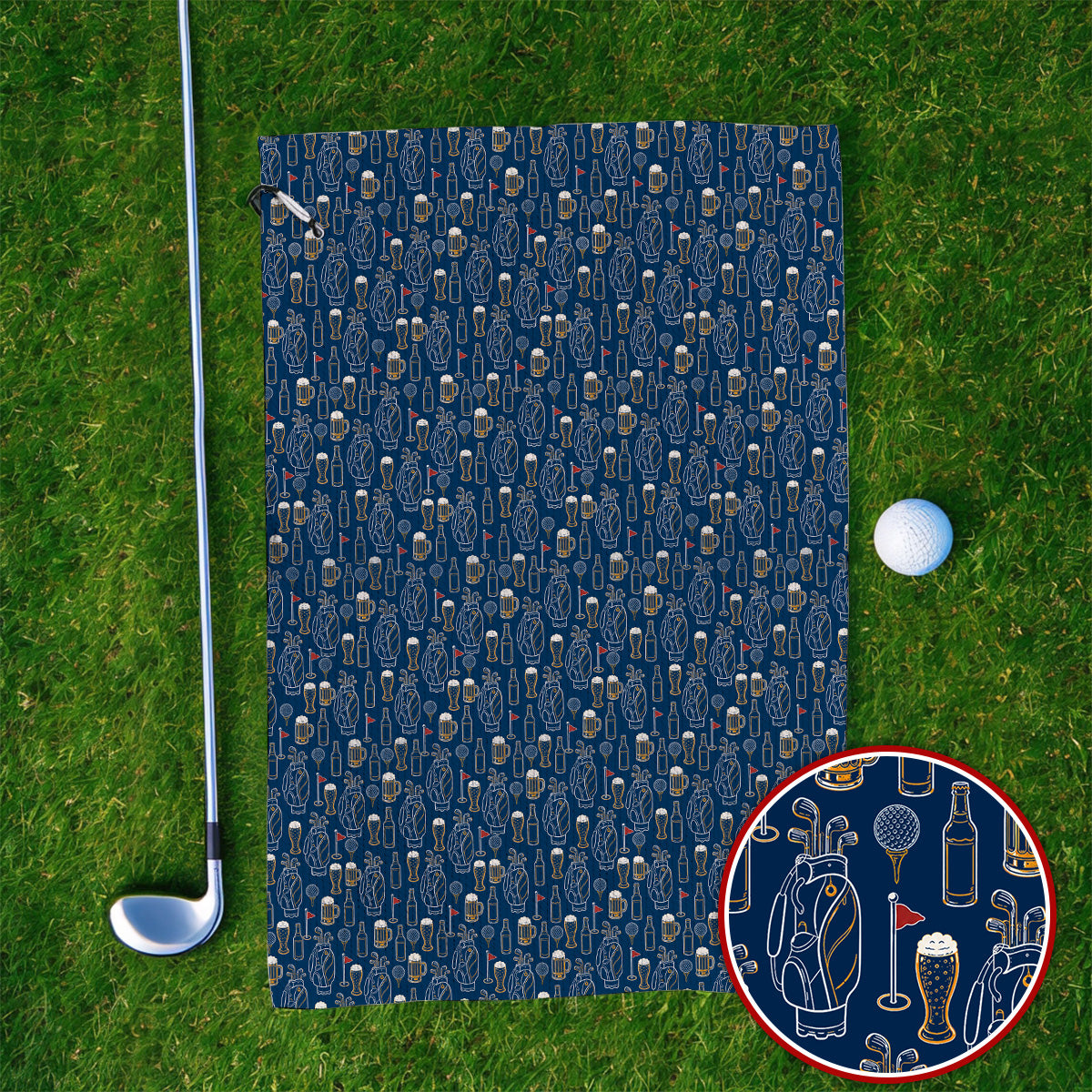 Golf And Beer Pattern Towels, Beer Lover Golf Towel, Funny Golf Gift For Golfer